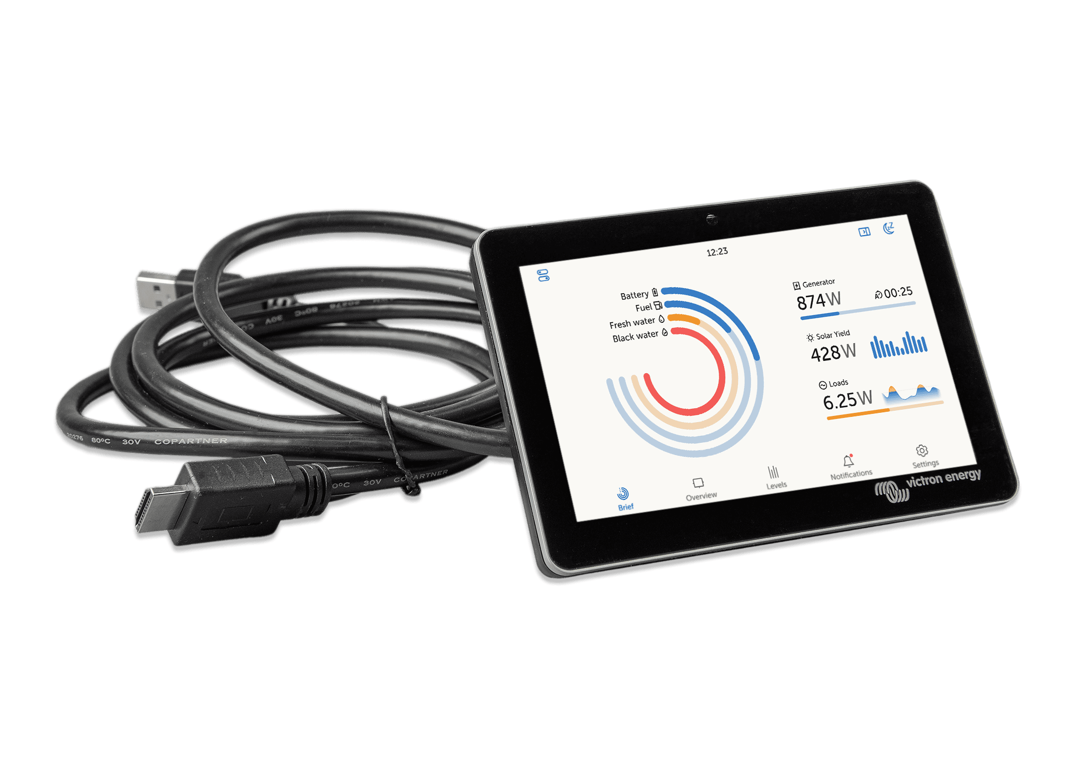 Victron GX Touch display for the onboard monitoring system