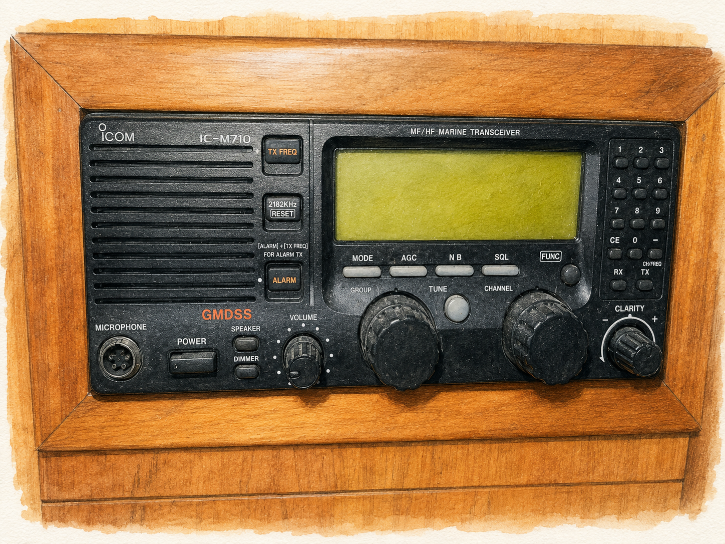Long-range marine radio used for communication aboard PRANIS