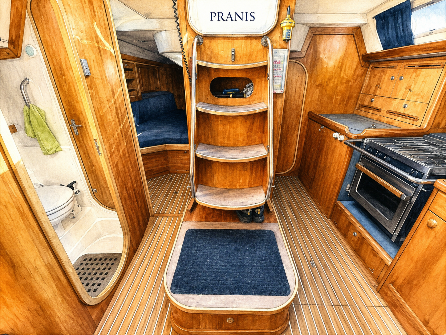Companionway leading into everyday life aboard PRANIS