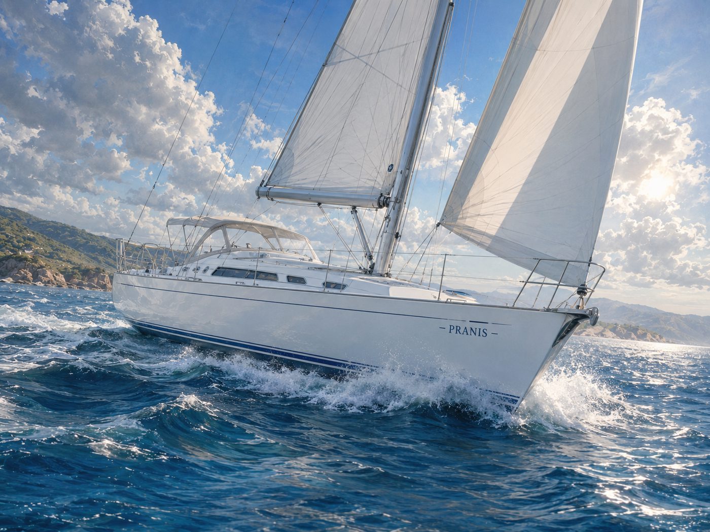 Offshore-Profilillustration von PRANIS, einem Rival Bowman Starlight 46