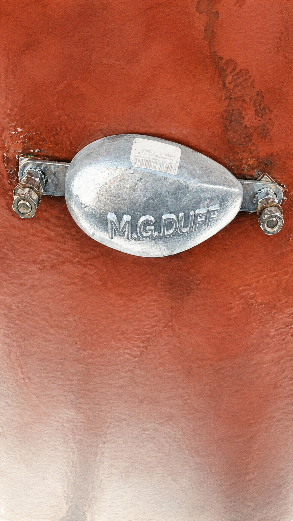 Sacrificial hull anode mounted on the red antifouling of PRANIS