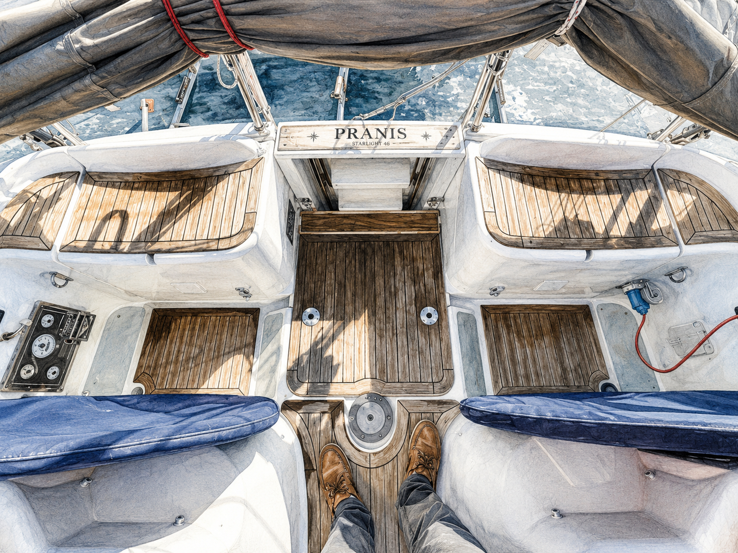 Steering position and navigation controls aboard PRANIS