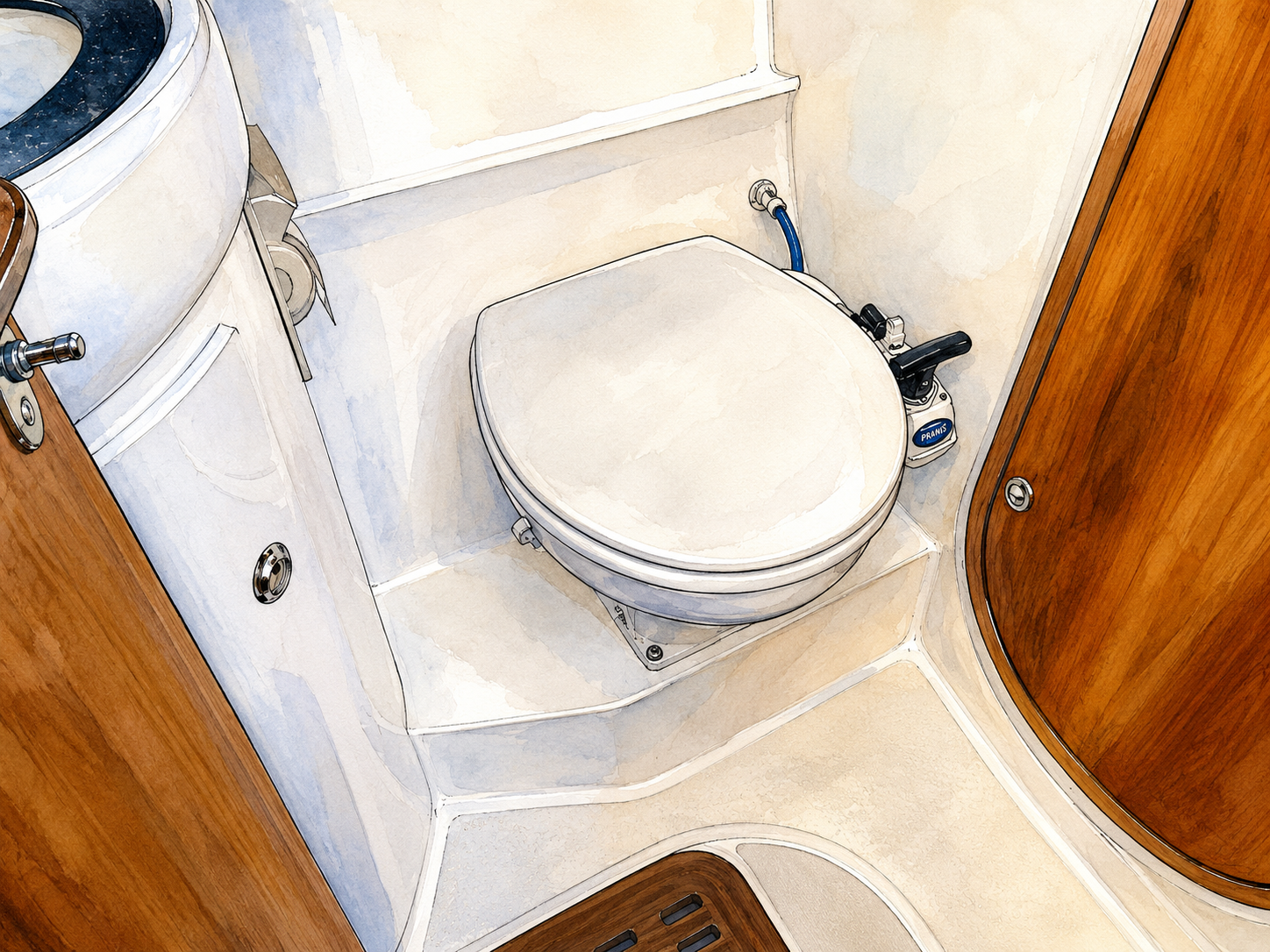 Bathroom and sanitation installation aboard PRANIS